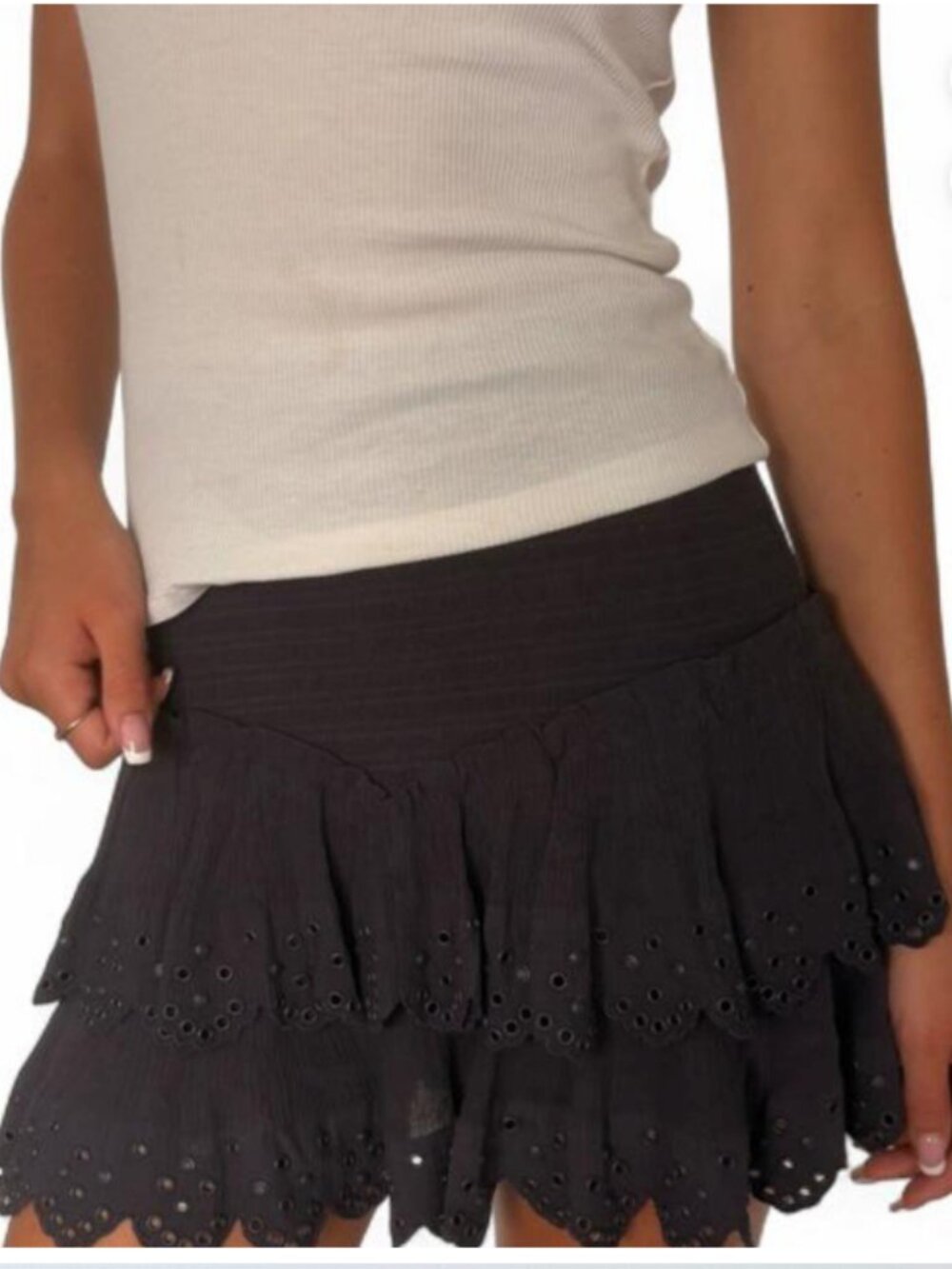 Isabel Marant Landora Tiered Eyelet Silk Cotton Mini Skirt 36
